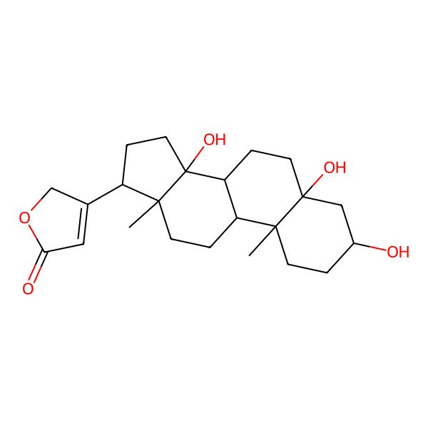 2D Structure of 3-(3,5,14-trihydroxy-10,13-dimethyl-2,3,4,6,7,8,9,11,12,15,16,17-dodecahydro-1H-cyclopenta[a]phenanthren-17-yl)-2H-furan-5-one