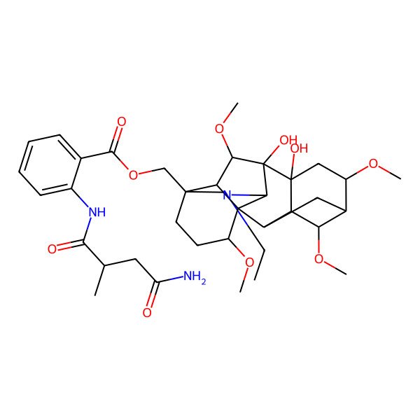 2D Structure of [(6S,8R,9R,13S)-11-ethyl-8,9-dihydroxy-4,6,16,18-tetramethoxy-11-azahexacyclo[7.7.2.12,5.01,10.03,8.013,17]nonadecan-13-yl]methyl 2-[(4-amino-2-methyl-4-oxobutanoyl)amino]benzoate