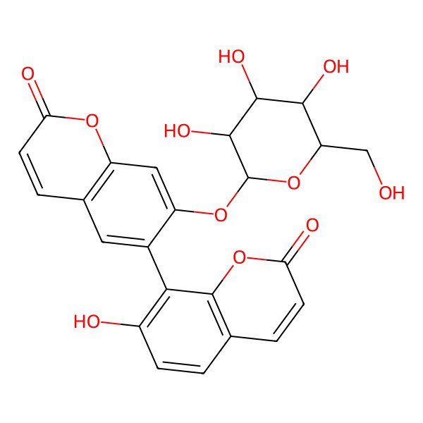 2D Structure of 7-hydroxy-8-[2-oxo-7-[(2S,3R,4S,5S,6R)-3,4,5-trihydroxy-6-(hydroxymethyl)oxan-2-yl]oxychromen-6-yl]chromen-2-one
