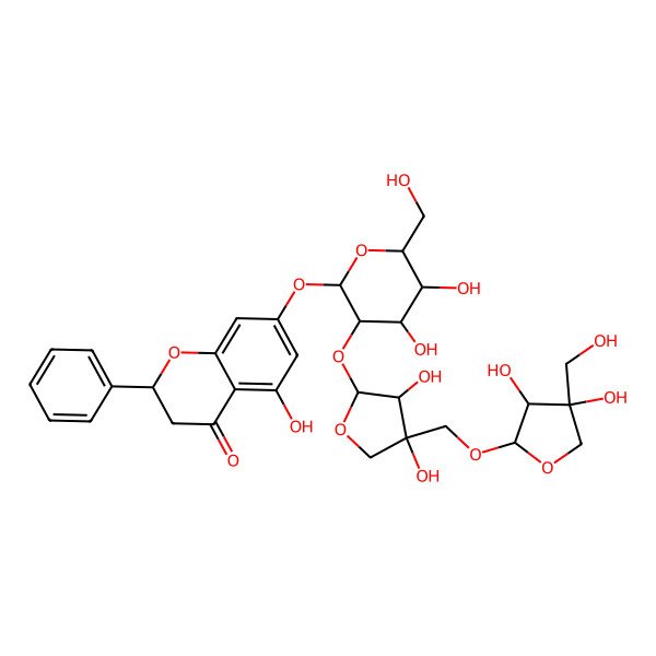 2D Structure of (2S)-7-[(2S,3R,4S,5S,6R)-3-[(2S,3R,4R)-4-[[(2S,3R,4R)-3,4-dihydroxy-4-(hydroxymethyl)oxolan-2-yl]oxymethyl]-3,4-dihydroxyoxolan-2-yl]oxy-4,5-dihydroxy-6-(hydroxymethyl)oxan-2-yl]oxy-5-hydroxy-2-phenyl-2,3-dihydrochromen-4-one