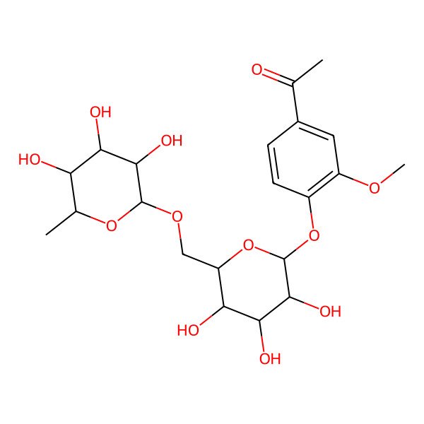 2D Structure of NCGC00380994-01_C21H30O12_4-Acetyl-2-methoxyphenyl 6-O-(6-deoxy-alpha-L-mannopyranosyl)-beta-D-glucopyranoside 2D Structure of NCGC00380994-01_C21H30O12_4-Acetyl-2-methoxyphenyl 6-O-(6-deoxy-alpha-L-mannopyranosyl)-beta-D-glucopyranoside