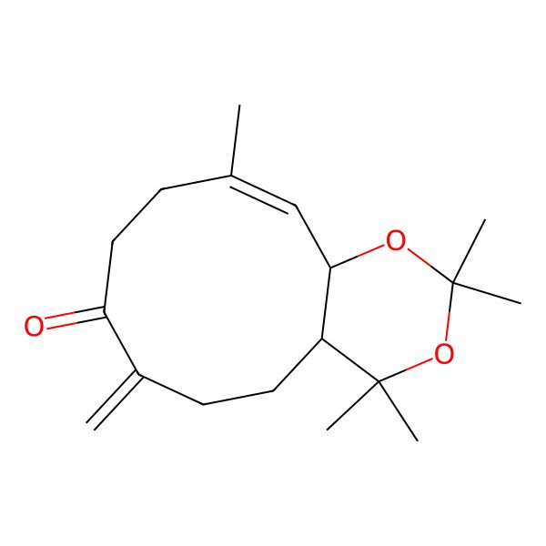 2D Structure of (4aR,11E,12aR)-2,2,4,4,11-pentamethyl-7-methylidene-4a,5,6,9,10,12a-hexahydrocyclodeca[d][1,3]dioxin-8-one