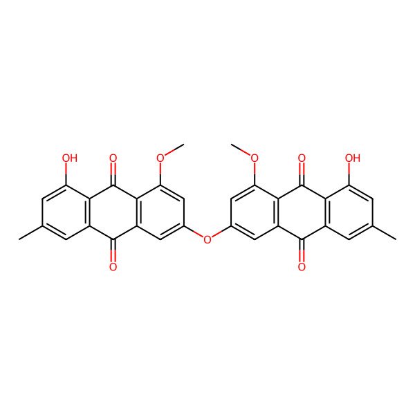 2D Structure of 1-Hydroxy-6-(5-hydroxy-4-methoxy-7-methyl-9,10-dioxoanthracen-2-yl)oxy-8-methoxy-3-methylanthracene-9,10-dione
