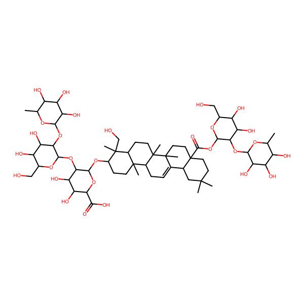 2D Structure of (3beta,4beta)-28-[[2-O-(6-Deoxy-alpha-L-mannopyranosyl)-beta-D-glucopyranosyl]oxy]-23-hydroxy-28-oxoolean-12-en-3-yl O-6-deoxy-alpha-L-mannopyranosyl-(1-->2)-O-beta-D-galactopyranosyl-(1-->2)-beta-D-glucopyranosiduronic acid