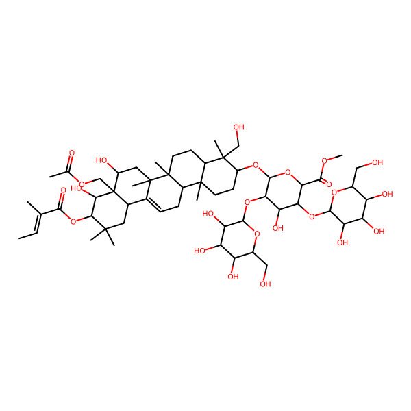 2D Structure of 3beta-[2-O,4-O-Di(beta-D-glucopyranosyl)-6-O-methyl-6-oxo-beta-D-glucopyranosyloxy]oleana-12-ene-16alpha,21beta,22alpha,24,28-pentol 21-[(E)-2-methyl-2-butenoate]28-acetate