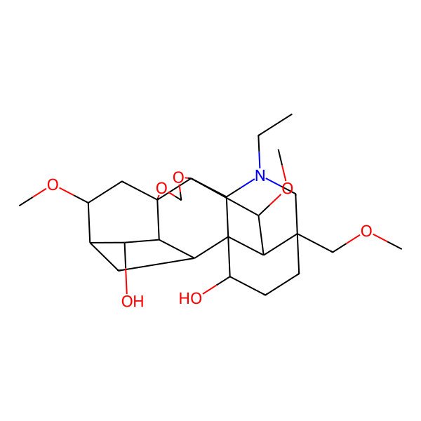 2D Structure of (2R,3R,6S,8R,12R,16S,20R,21S)-14-ethyl-6,21-dimethoxy-16-(methoxymethyl)-9,11-dioxa-14-azaheptacyclo[10.7.2.12,5.01,13.03,8.08,12.016,20]docosane-4,19-diol