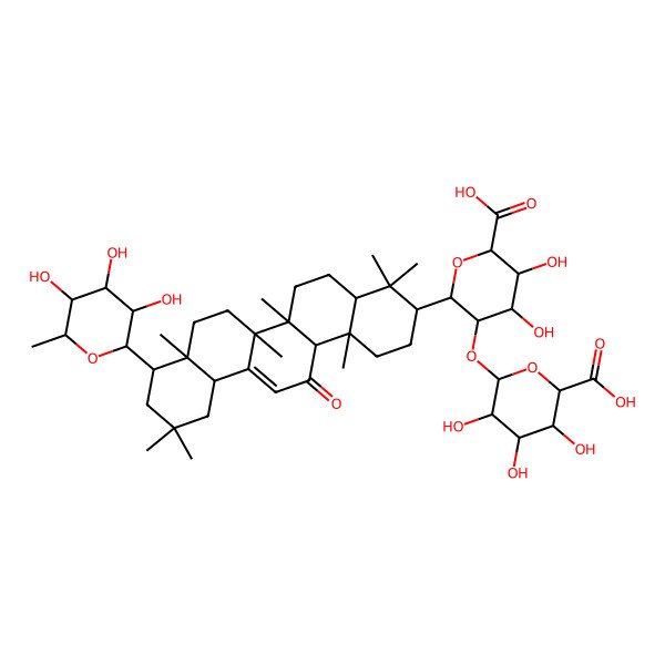 2D Structure of (2S,3S,4S,5R,6R)-6-[(2S,3R,4S,5S,6S)-2-[(3S,4aS,6aR,6bS,8aR,9R,12aR,14aR,14bS)-4,4,6a,6b,8a,11,11,14b-octamethyl-14-oxo-9-[(2S,3R,4R,5R,6S)-3,4,5-trihydroxy-6-methyloxan-2-yl]-2,3,4a,5,6,7,8,9,10,12,12a,14a-dodecahydro-1H-picen-3-yl]-6-carboxy-4,5-dihydroxyoxan-3-yl]oxy-3,4,5-trihydroxyoxane-2-carboxylic acid