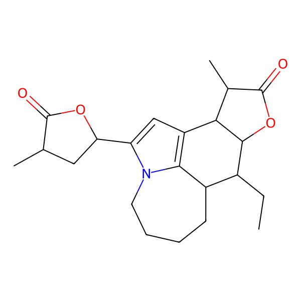 2D Structure of (9R,10R,11R,14S,15S)-10-ethyl-14-methyl-3-[(2R,4S)-4-methyl-5-oxooxolan-2-yl]-12-oxa-4-azatetracyclo[7.6.1.04,16.011,15]hexadeca-1(16),2-dien-13-one