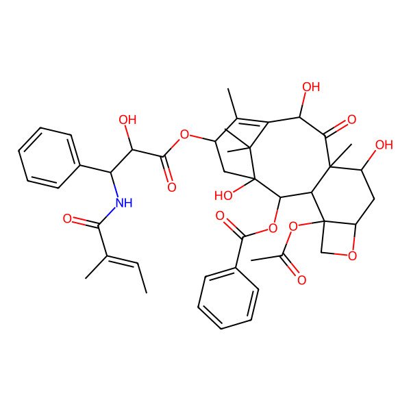 2D Structure of [(1S,2S,3R,4S,7R,9R,10S,12R,15S)-4-acetyloxy-1,9,12-trihydroxy-15-[(2R)-2-hydroxy-3-[[(E)-2-methylbut-2-enoyl]amino]-3-phenylpropanoyl]oxy-10,14,17,17-tetramethyl-11-oxo-6-oxatetracyclo[11.3.1.03,10.04,7]heptadec-13-en-2-yl] benzoate