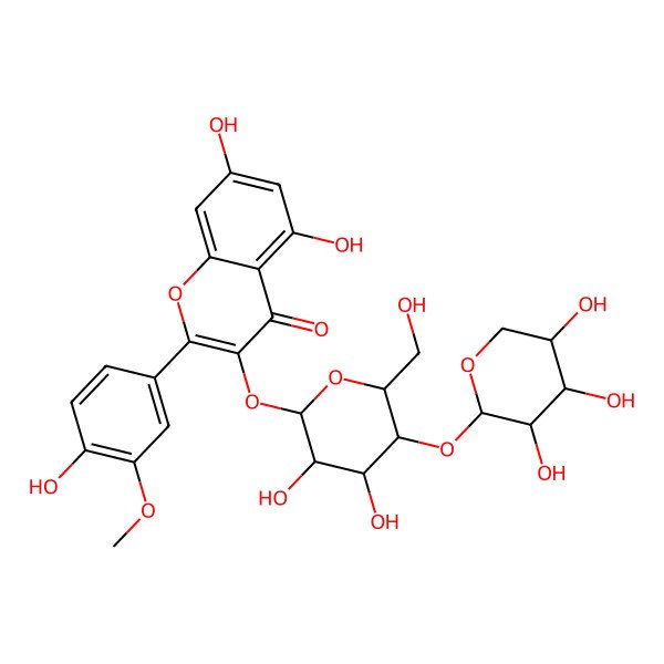 2D Structure of 3-[(2S,3R,4R,5S,6R)-3,4-dihydroxy-6-(hydroxymethyl)-5-[(3R,4S,5R)-3,4,5-trihydroxyoxan-2-yl]oxyoxan-2-yl]oxy-5,7-dihydroxy-2-(4-hydroxy-3-methoxyphenyl)chromen-4-one