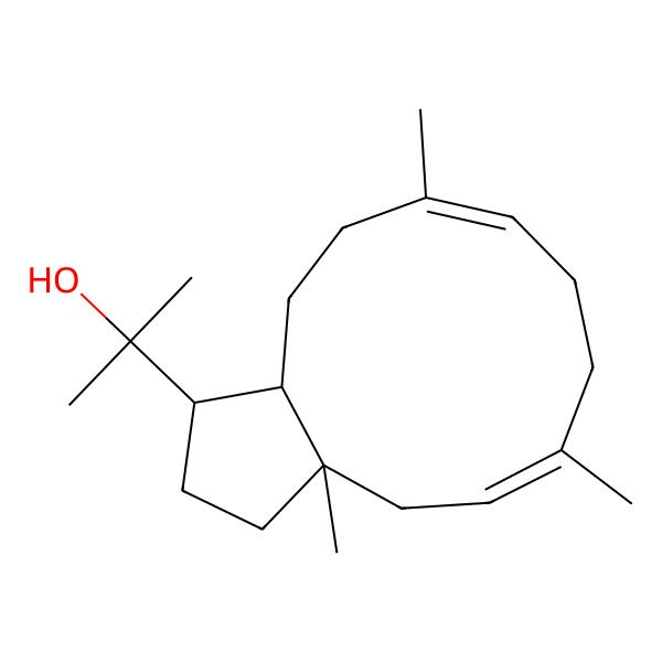 2D Structure of 2-((1S,3aR,5E,9E,12aS)-3a,6,10-trimethyl-1,2,3,3a,4,7,8,11,12,12a-decahydrocyclopenta[11]annulen-1-yl)propan-2-ol
