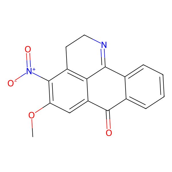 2D Structure of 11-Methoxy-12-nitro-16-azatetracyclo[7.7.1.02,7.013,17]heptadeca-1(16),2,4,6,9,11,13(17)-heptaen-8-one