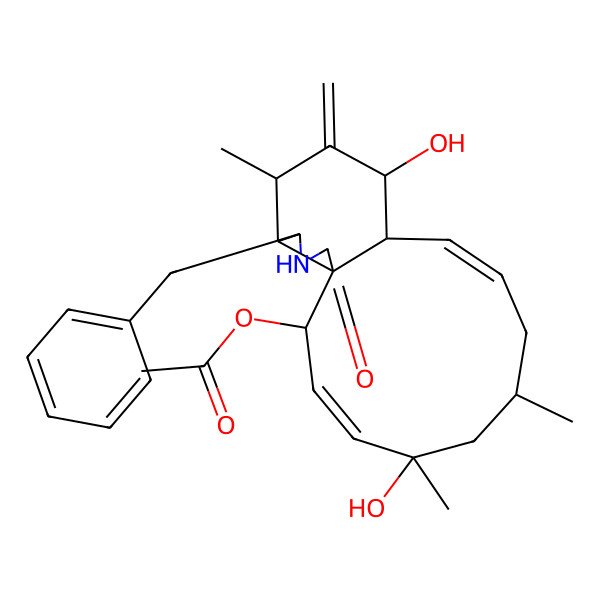 2D Structure of (16-Benzyl-5,12-dihydroxy-5,7,14-trimethyl-13-methylidene-18-oxo-17-azatricyclo[9.7.0.01,15]octadeca-3,9-dien-2-yl) acetate