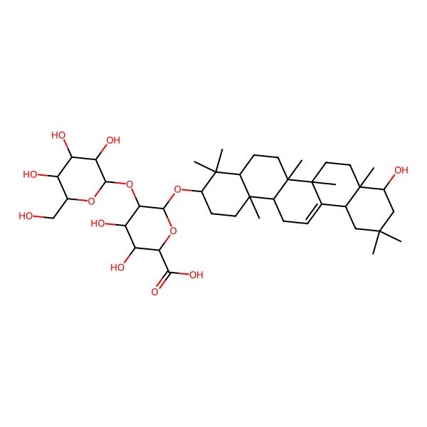 2D Structure of (2S,3S,4S,5R,6R)-6-[[(3S,4aR,6aR,6bS,8aR,9R,12aS,14aR,14bR)-9-hydroxy-4,4,6a,6b,8a,11,11,14b-octamethyl-1,2,3,4a,5,6,7,8,9,10,12,12a,14,14a-tetradecahydropicen-3-yl]oxy]-3,4-dihydroxy-5-[(2S,3R,4S,5S,6R)-3,4,5-trihydroxy-6-(hydroxymethyl)oxan-2-yl]oxyoxane-2-carboxylic acid