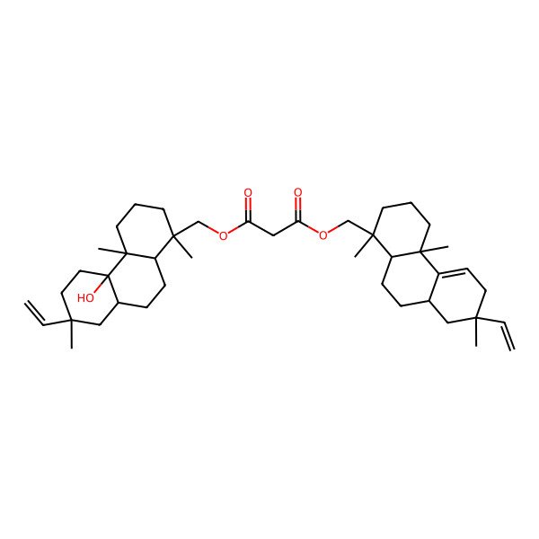 2D Structure of 1-O-[[(1R,4aR,7R,8aR,10aS)-7-ethenyl-1,4a,7-trimethyl-3,4,6,8,8a,9,10,10a-octahydro-2H-phenanthren-1-yl]methyl] 3-O-[[(1R,4aR,4bR,7S,8aR,10aR)-7-ethenyl-4b-hydroxy-1,4a,7-trimethyl-2,3,4,5,6,8,8a,9,10,10a-decahydrophenanthren-1-yl]methyl] propanedioate