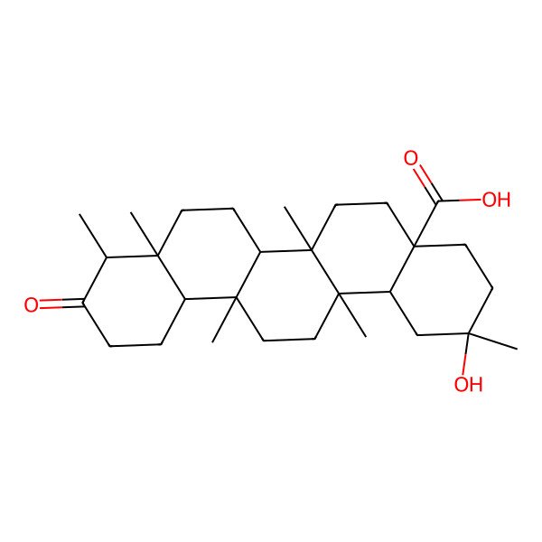 2D Structure of (2R,4aR,6aS,6aR,6bS,8aS,9R,12aS,14aS,14bS)-2-hydroxy-2,6a,6a,8a,9,14a-hexamethyl-10-oxo-3,4,5,6,6b,7,8,9,11,12,12a,13,14,14b-tetradecahydro-1H-picene-4a-carboxylic acid