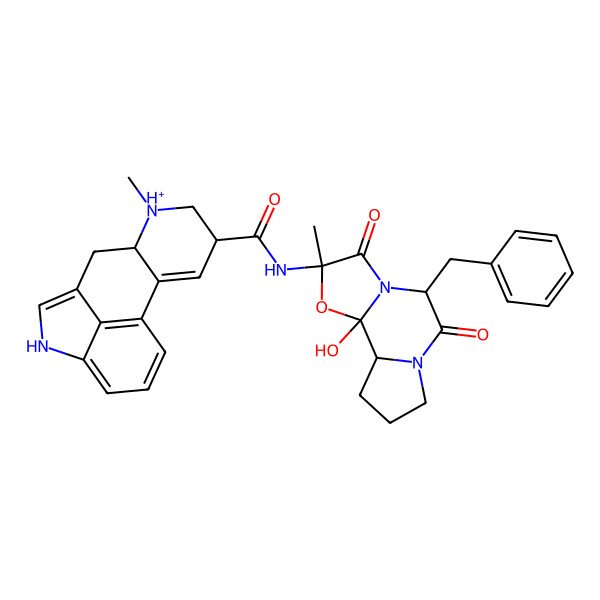 2D Structure of (9R)-N-[(2S,7S)-7-benzyl-2-hydroxy-4-methyl-5,8-dioxo-3-oxa-6,9-diazatricyclo[7.3.0.02,6]dodecan-4-yl]-7-methyl-4,6,6a,7,8,9-hexahydroindolo[4,3-fg]quinolin-7-ium-9-carboxamide
