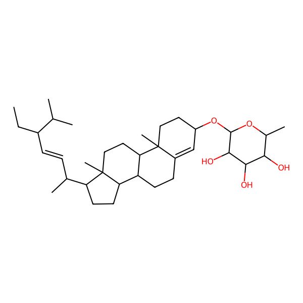 2D Structure of (2R,3R,4R,5R,6S)-2-[[(3S,8S,9S,10R,13R,14S,17R)-17-[(E,2R,5S)-5-ethyl-6-methylhept-3-en-2-yl]-10,13-dimethyl-2,3,6,7,8,9,11,12,14,15,16,17-dodecahydro-1H-cyclopenta[a]phenanthren-3-yl]oxy]-6-methyloxane-3,4,5-triol