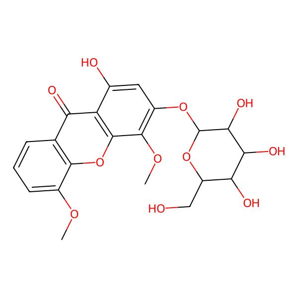 2D Structure of 1-hydroxy-4,5-dimethoxy-3-[(2S,3R,4S,5S,6R)-3,4,5-trihydroxy-6-(hydroxymethyl)oxan-2-yl]oxyxanthen-9-one