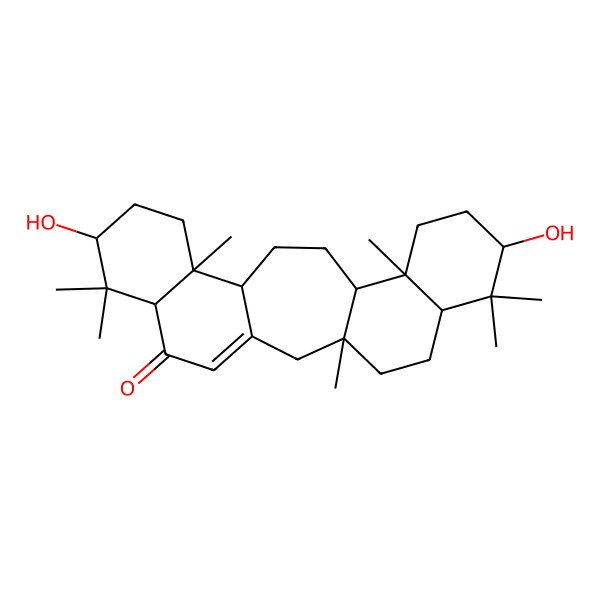 2D Structure of (1S,6R,12S,16R,19S)-8,19-dihydroxy-1,7,7,11,16,20,20-heptamethylpentacyclo[13.8.0.03,12.06,11.016,21]tricos-3-en-5-one