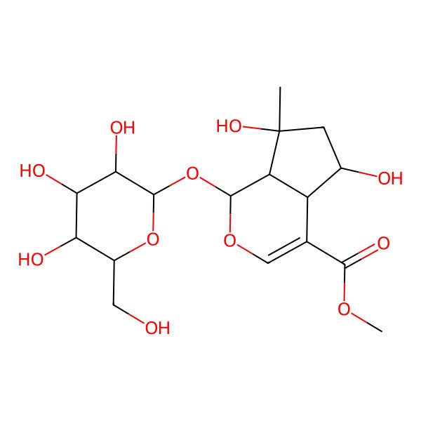 2D Structure of methyl (1S,5R,7S)-5,7-dihydroxy-7-methyl-1-[(2R,3S,4R,5R,6S)-3,4,5-trihydroxy-6-(hydroxymethyl)oxan-2-yl]oxy-4a,5,6,7a-tetrahydro-1H-cyclopenta[c]pyran-4-carboxylate