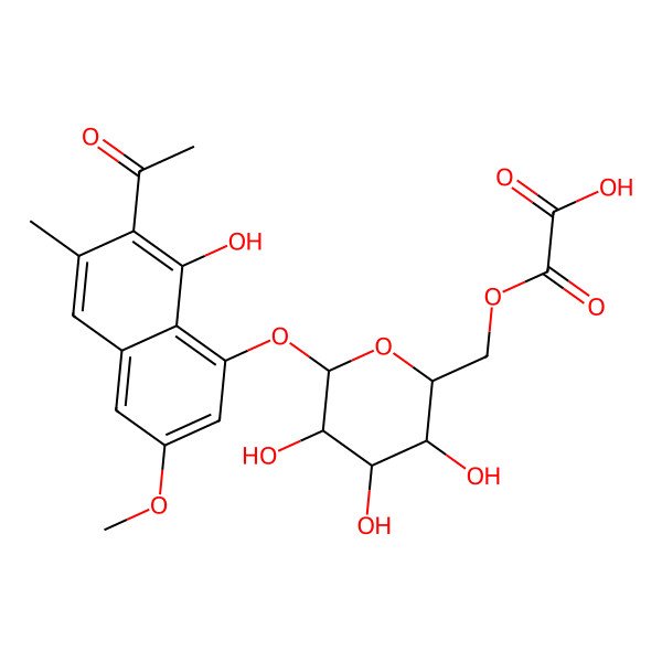 2D Structure of Ethanone, 1-[8-[[6-O-(carboxycarbonyl)-beta-D-glucopyranosyl]oxy]-1-hydroxy-6-methoxy-3-methyl-2-naphthalenyl]-