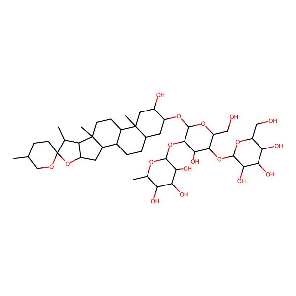 2D Structure of (2S,3R,4R,5R,6S)-2-[(2R,3R,4S,5R,6R)-4-hydroxy-6-(hydroxymethyl)-2-[(1R,2S,4S,5'S,6R,7S,8R,9S,12S,13S,15R,16R,18S)-15-hydroxy-5',7,9,13-tetramethylspiro[5-oxapentacyclo[10.8.0.02,9.04,8.013,18]icosane-6,2'-oxane]-16-yl]oxy-5-[(2S,3R,4S,5S,6R)-3,4,5-trihydroxy-6-(hydroxymethyl)oxan-2-yl]oxyoxan-3-yl]oxy-6-methyloxane-3,4,5-triol