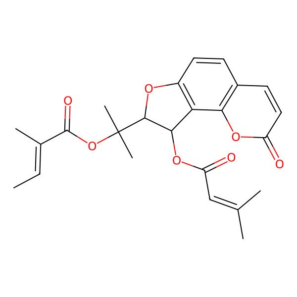 2D Structure of [1-methyl-1-[(9R)-9-(3-methylbut-2-enoyloxy)-2-oxo-8,9-dihydrofuro[2,3-h]chromen-8-yl]ethyl] (E)-2-methylbut-2-enoate