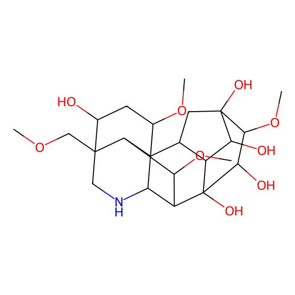 2D Structure of (1S,2R,3R,4R,5R,6S,7S,8R,9R,10R,13R,14R,16S,17S,18R)-6,16,18-trimethoxy-13-(methoxymethyl)-11-azahexacyclo[7.7.2.12,5.01,10.03,8.013,17]nonadecane-4,5,7,8,14-pentol