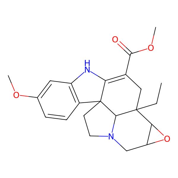 2D Structure of methyl (12R)-12-ethyl-5-methoxy-14-oxa-8,17-diazahexacyclo[10.7.1.01,9.02,7.013,15.017,20]icosa-2(7),3,5,9-tetraene-10-carboxylate