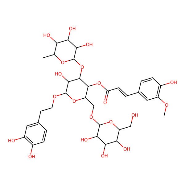 2D Structure of [(2R,3R,4R,5R,6R)-6-[2-(3,4-dihydroxyphenyl)ethoxy]-5-hydroxy-2-[[(2R,3R,4S,5S,6R)-3,4,5-trihydroxy-6-(hydroxymethyl)oxan-2-yl]oxymethyl]-4-[(2S,3R,4R,5S,6S)-3,4,5-trihydroxy-6-methyloxan-2-yl]oxyoxan-3-yl] (E)-3-(4-hydroxy-3-methoxyphenyl)prop-2-enoate