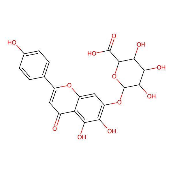 2D Structure of (2R,3R,4R,5S,6R)-6-[5,6-dihydroxy-2-(4-hydroxyphenyl)-4-oxochromen-7-yl]oxy-3,4,5-trihydroxyoxane-2-carboxylic acid