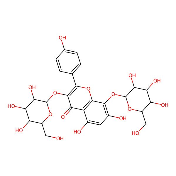 2D Structure of 5,7-dihydroxy-2-(4-hydroxyphenyl)-3,8-bis[[(2S,3R,4S,5S,6R)-3,4,5-trihydroxy-6-(hydroxymethyl)oxan-2-yl]oxy]chromen-4-one