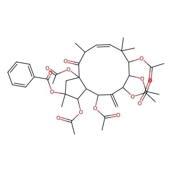2D Structure of [(1R,2R,3aR,5S,6E,9S,10S,11S,13R,13aS)-1,3a,9,10,11,13-hexaacetyloxy-2,5,8,8-tetramethyl-12-methylidene-4-oxo-1,3,5,9,10,11,13,13a-octahydrocyclopenta[12]annulen-2-yl] benzoate
