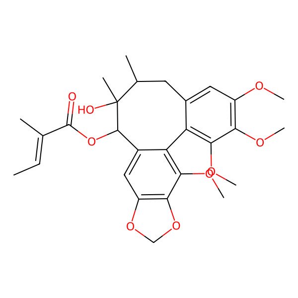2D Structure of (10-hydroxy-3,4,5,19-tetramethoxy-9,10-dimethyl-15,17-dioxatetracyclo[10.7.0.02,7.014,18]nonadeca-1(19),2,4,6,12,14(18)-hexaen-11-yl) (E)-2-methylbut-2-enoate