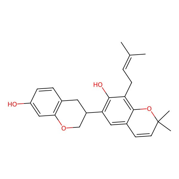 2D Structure of 6-[(3R)-7-hydroxy-3,4-dihydro-2H-chromen-3-yl]-2,2-dimethyl-8-(3-methylbut-2-enyl)chromen-7-ol