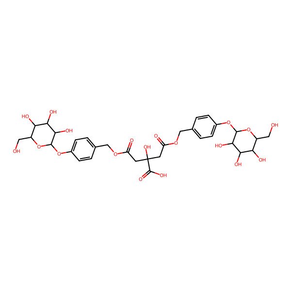 2D Structure of 2-hydroxy-4-oxo-2-[2-oxo-2-[[4-[(2R,3R,4S,5S,6R)-3,4,5-trihydroxy-6-(hydroxymethyl)oxan-2-yl]oxyphenyl]methoxy]ethyl]-4-[[4-[(2S,3R,4S,5S,6R)-3,4,5-trihydroxy-6-(hydroxymethyl)oxan-2-yl]oxyphenyl]methoxy]butanoic acid