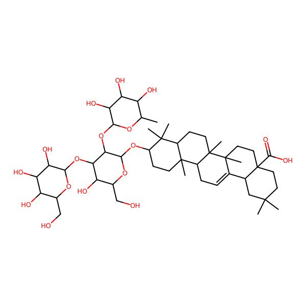 2D Structure of (4aS,6aR,6aS,6bR,8aR,10S,12aR,14bS)-10-[(2R,3R,4S,5R,6R)-5-hydroxy-6-(hydroxymethyl)-4-[(2S,3R,4S,5S,6R)-3,4,5-trihydroxy-6-(hydroxymethyl)oxan-2-yl]oxy-3-[(2S,3R,4R,5R,6S)-3,4,5-trihydroxy-6-methyloxan-2-yl]oxyoxan-2-yl]oxy-2,2,6a,6b,9,9,12a-heptamethyl-1,3,4,5,6,6a,7,8,8a,10,11,12,13,14b-tetradecahydropicene-4a-carboxylic acid
