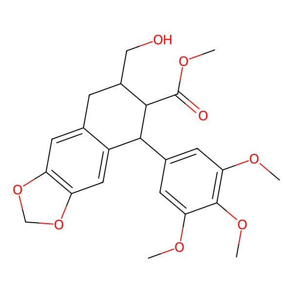 2D Structure of (5R)-5,6,7,8-Tetrahydro-5beta-(3,4,5-trimethoxyphenyl)-7alpha-(hydroxymethyl)naphtho[2,3-d]-1,3-dioxole-6beta-carboxylic acid methyl ester