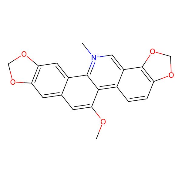 2D Structure of 12-Methoxy-24-methyl-5,7,18,20-tetraoxa-24-azoniahexacyclo[11.11.0.02,10.04,8.014,22.017,21]tetracosa-1(24),2,4(8),9,11,13,15,17(21),22-nonaene