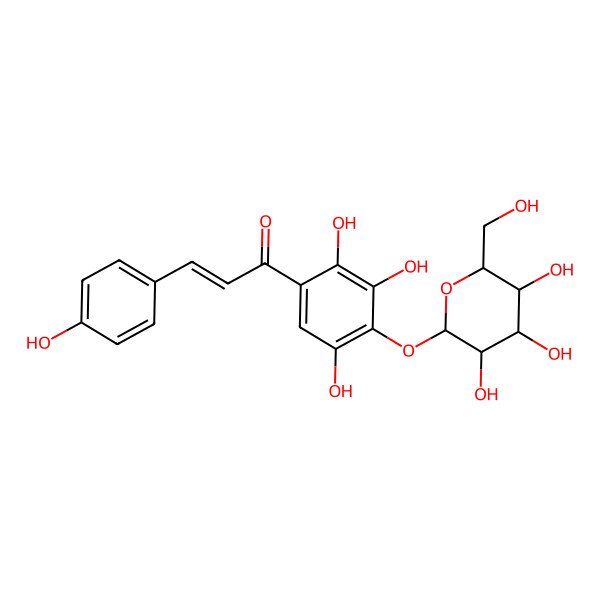2D Structure of (E)-3-(4-hydroxyphenyl)-1-[2,3,5-trihydroxy-4-[(2S,3R,4S,5S,6R)-3,4,5-trihydroxy-6-(hydroxymethyl)oxan-2-yl]oxyphenyl]prop-2-en-1-one