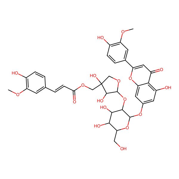 2D Structure of [(3S,4R,5S)-5-[(2S,3R,4S,5S,6R)-4,5-dihydroxy-2-[5-hydroxy-2-(4-hydroxy-3-methoxyphenyl)-4-oxochromen-7-yl]oxy-6-(hydroxymethyl)oxan-3-yl]oxy-3,4-dihydroxyoxolan-3-yl]methyl (E)-3-(4-hydroxy-3-methoxyphenyl)prop-2-enoate
