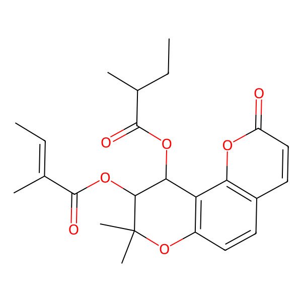 2D Structure of [(9R,10R)-8,8-dimethyl-9-[(E)-2-methylbut-2-enoyl]oxy-2-oxo-9,10-dihydropyrano[2,3-f]chromen-10-yl] 2-methylbutanoate