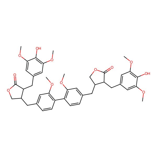 2D Structure of 3-[(4-Hydroxy-3,5-dimethoxyphenyl)methyl]-4-[[4-[4-[[4-[(4-hydroxy-3,5-dimethoxyphenyl)methyl]-5-oxooxolan-3-yl]methyl]-2-methoxyphenyl]-3-methoxyphenyl]methyl]oxolan-2-one