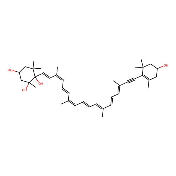 2D Structure of (1R,2R,4S)-1-[(1E,3E,5E,7E,9E,11E,13E,15E)-18-[(4R)-4-hydroxy-2,6,6-trimethylcyclohexen-1-yl]-3,7,12,16-tetramethyloctadeca-1,3,5,7,9,11,13,15-octaen-17-ynyl]-2,6,6-trimethylcyclohexane-1,2,4-triol