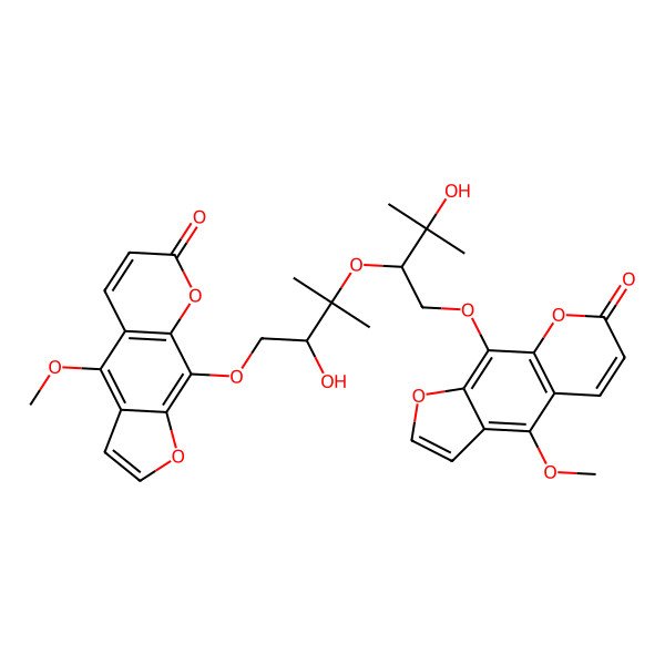 2D Structure of 9-[2-Hydroxy-3-[3-hydroxy-1-(4-methoxy-7-oxofuro[3,2-g]chromen-9-yl)oxy-3-methylbutan-2-yl]oxy-3-methylbutoxy]-4-methoxyfuro[3,2-g]chromen-7-one