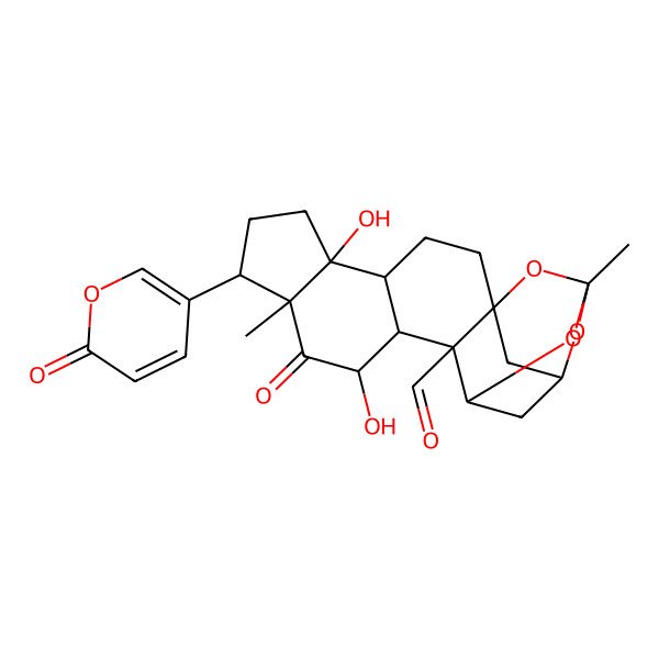 2D Structure of Bufa-20,22-dienolide, 1,3,5-[(1R)-ethylidynetris(oxy)]-11,14-dihydroxy-12,19-dioxo-, (1beta,3beta,5beta,11alpha)-