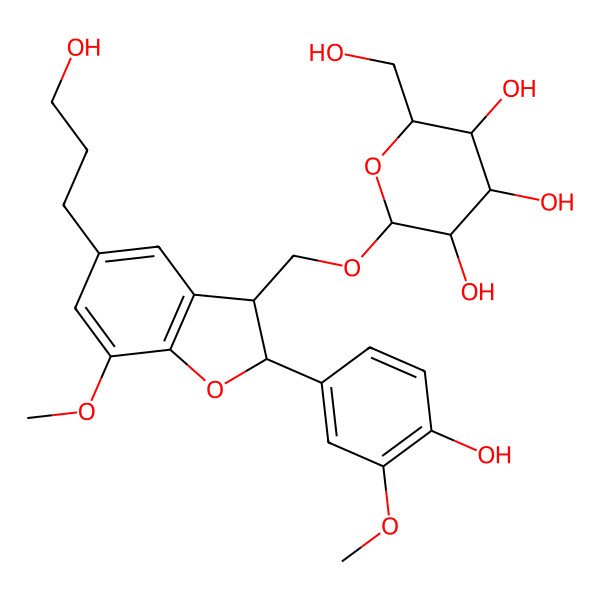 2D Structure of [[(2R,3R)-2,3-Dihydro-2-(4-hydroxy-3-methoxyphenyl)-5-(3-hydroxypropyl)-7-methoxybenzofuran-3-yl]methyl]beta-D-glucopyranoside