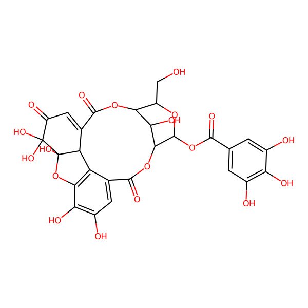 2D Structure of [(1S,8R,9R,18R,19S,21R,22S)-7,7,8,12,13,22-hexahydroxy-21-(hydroxymethyl)-3,6,16-trioxo-2,17,20,23-tetraoxapentacyclo[16.3.1.18,11.04,9.010,15]tricosa-4,10,12,14-tetraen-19-yl] 3,4,5-trihydroxybenzoate