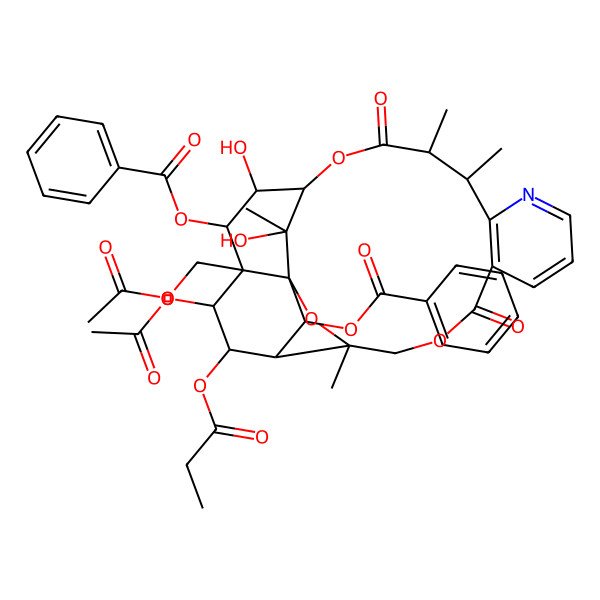 2D Structure of [(3R,13R,14S,17S,18R,19R,20S,21S,24R,25S)-21-acetyloxy-20-(acetyloxymethyl)-19-benzoyloxy-18,25-dihydroxy-3,13,14,25-tetramethyl-6,15-dioxo-22-propanoyloxy-2,5,16-trioxa-11-azapentacyclo[15.7.1.01,20.03,23.07,12]pentacosa-7(12),8,10-trien-24-yl] benzoate